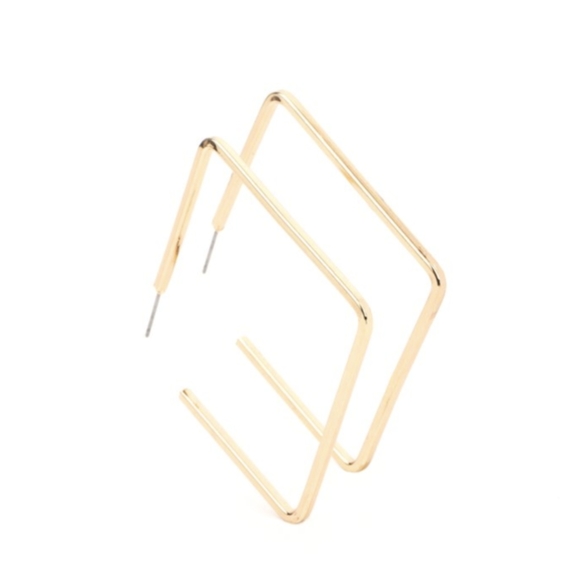 Square Frame Geometric Hoop - Gold - Picture 2 of 4